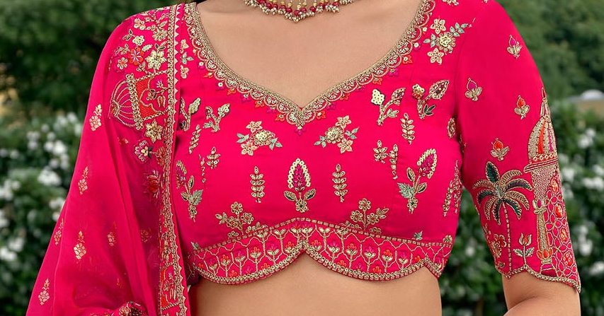 Traditional Pink Wedding Lehenga Choli Designer Outfit Front View