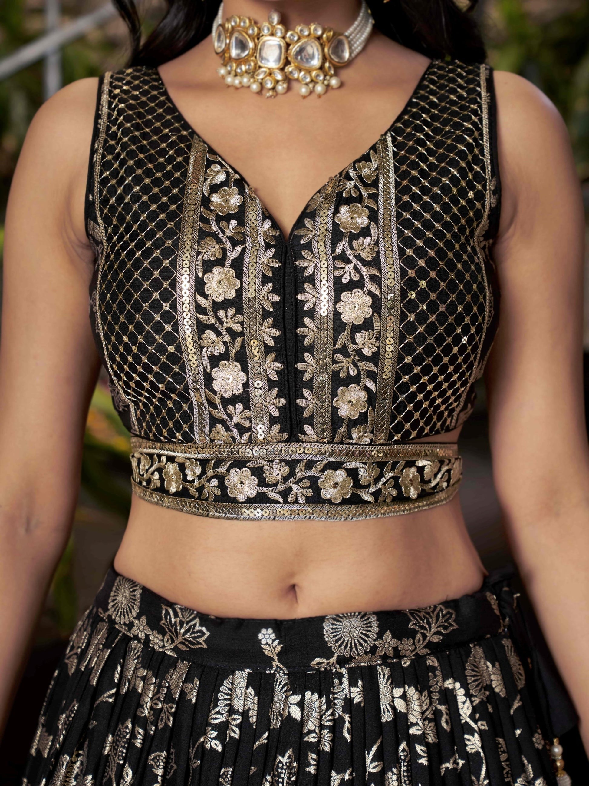 Black Embroidered Women Lehenga Choli with Dupatta for Engagement 