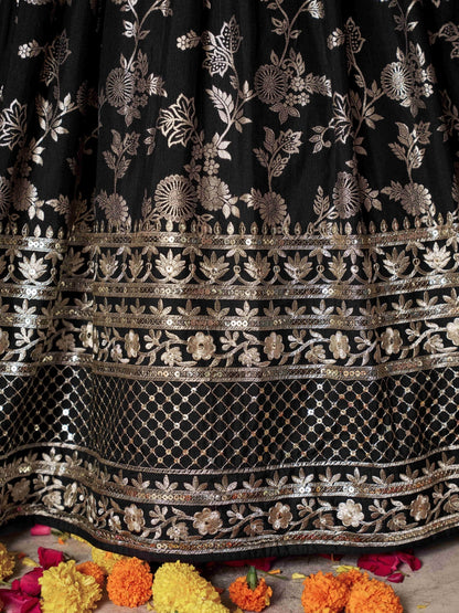 Black Embroidered Women Lehenga Choli with Dupatta for Engagement 