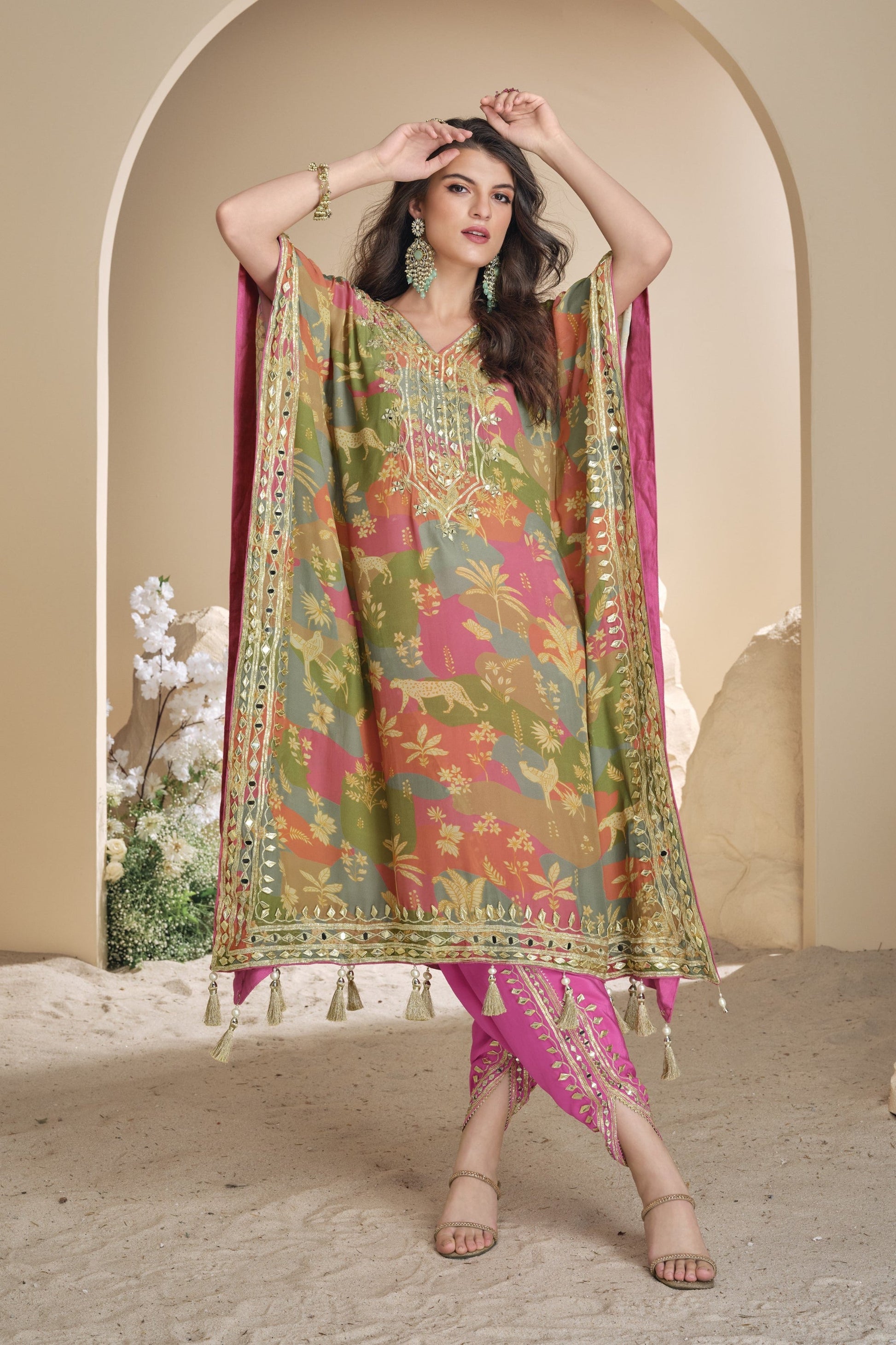 Mulberry Pink Salwar Kameez Set with Mirror Work and Gota Patti Embroidery for Weddings