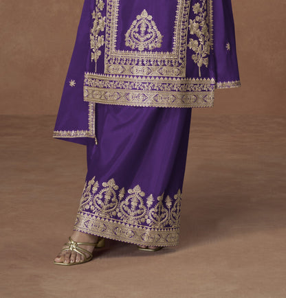 Purple Designer Heavy embroidered Palazzo Suit 