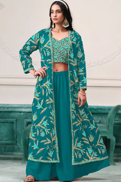 Women's Designer Teal Green Palazzo Suit 