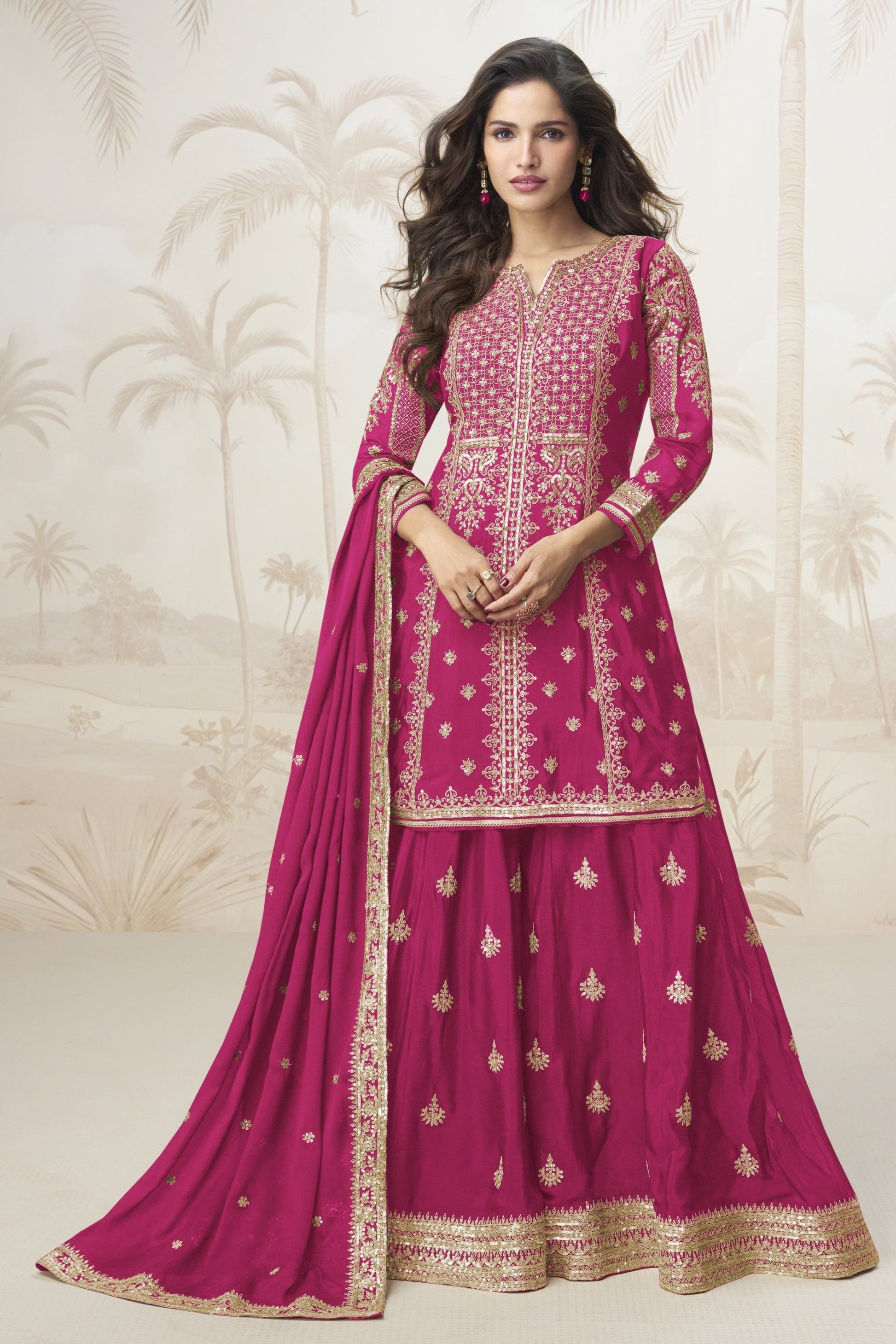 Pink Designer Heavy Embroidered Palazzo 