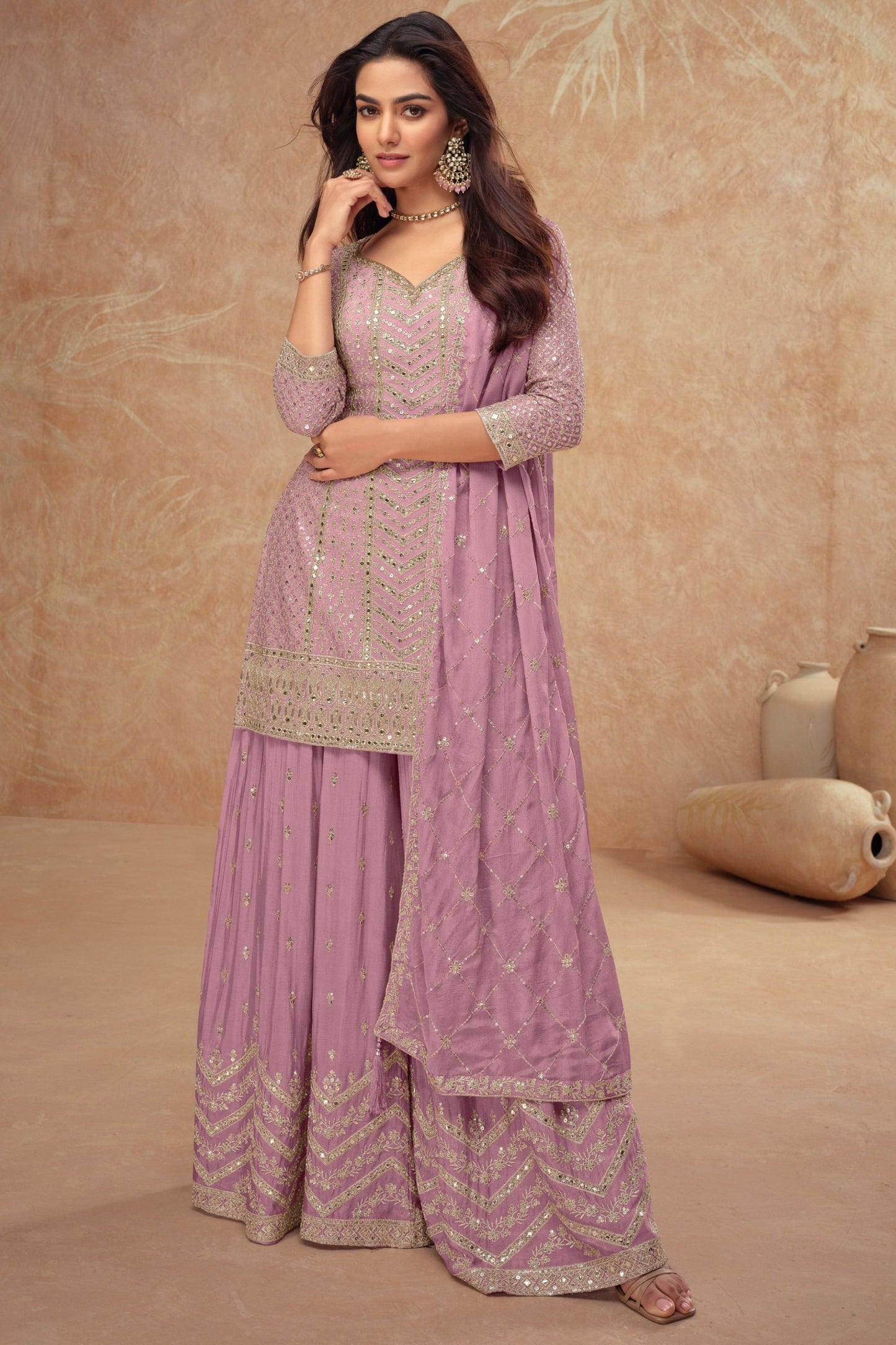 Women's Stitched Designer Wedding Palazzo Suit With Beautiful Dupatta