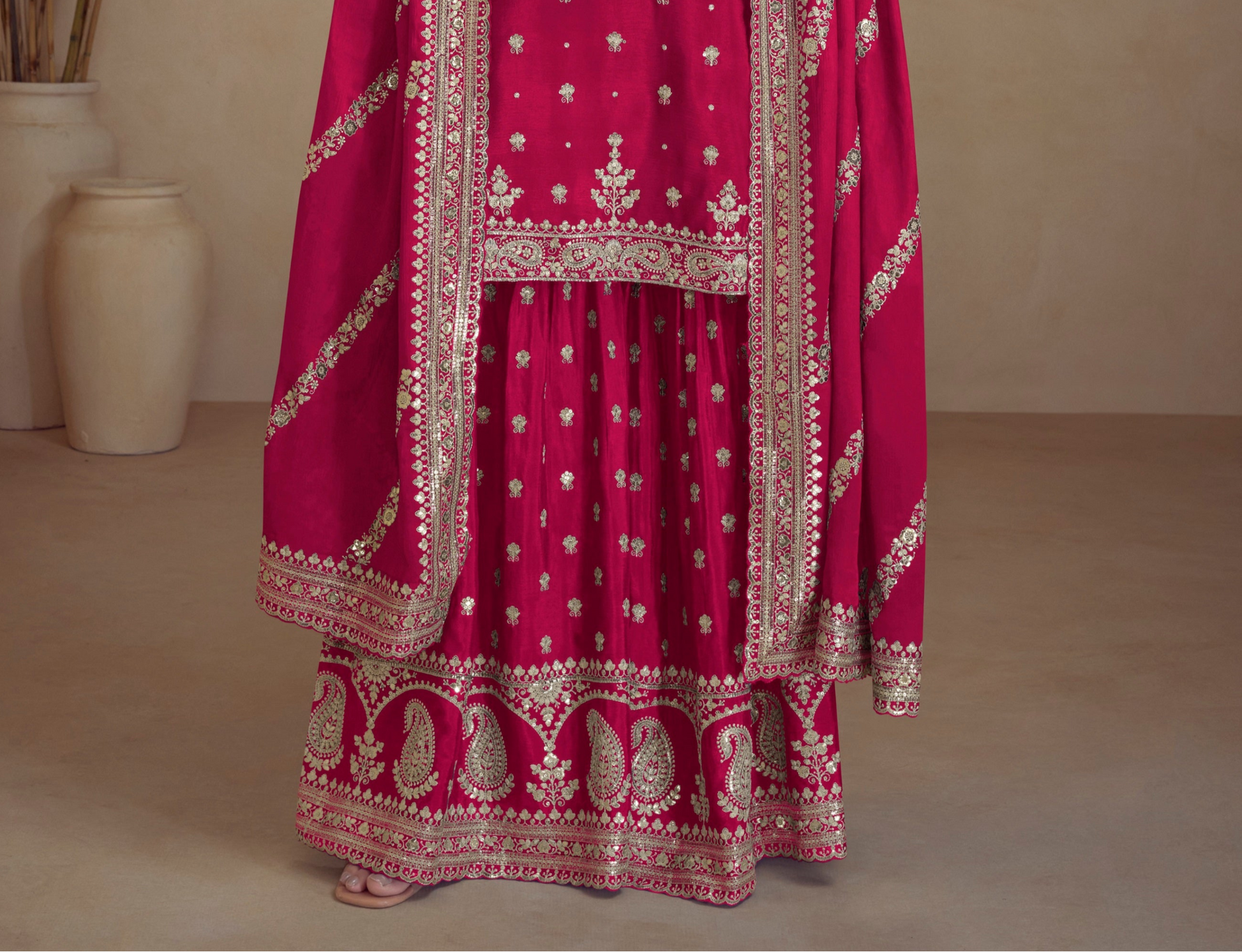 Complete Red Sharara Suit Set With Dupatta - Ready To Wear Indian Ethnic Dress For Parties And Festivals USA