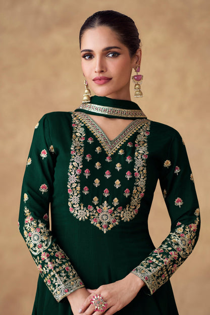 Green Wedding Party Beautiful Anarkali Dupatta Gown For USA Women's Wear
