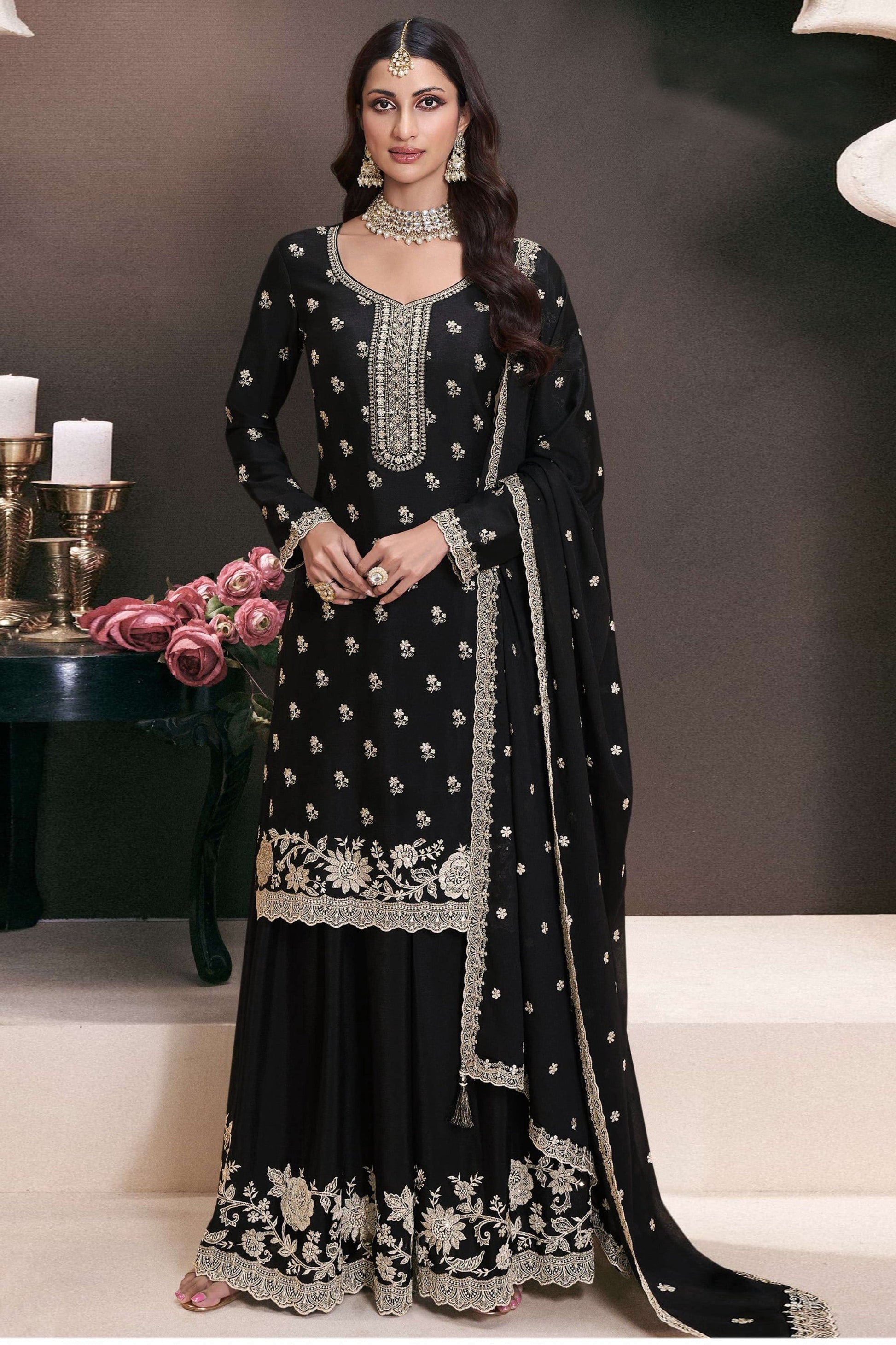 Women's Stitched Designer Embroidered Palazzo Suit 