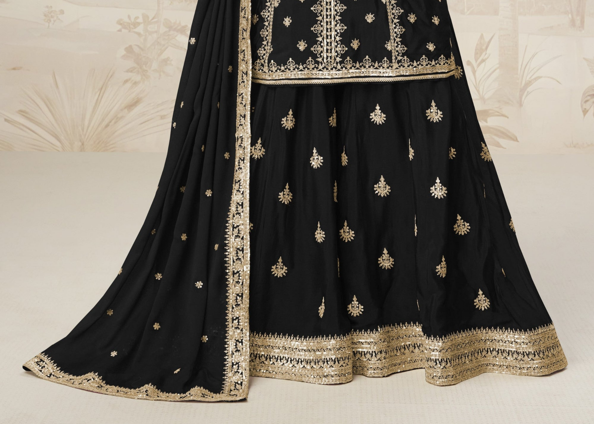 Black Embroidered Dress Palazzo Suit