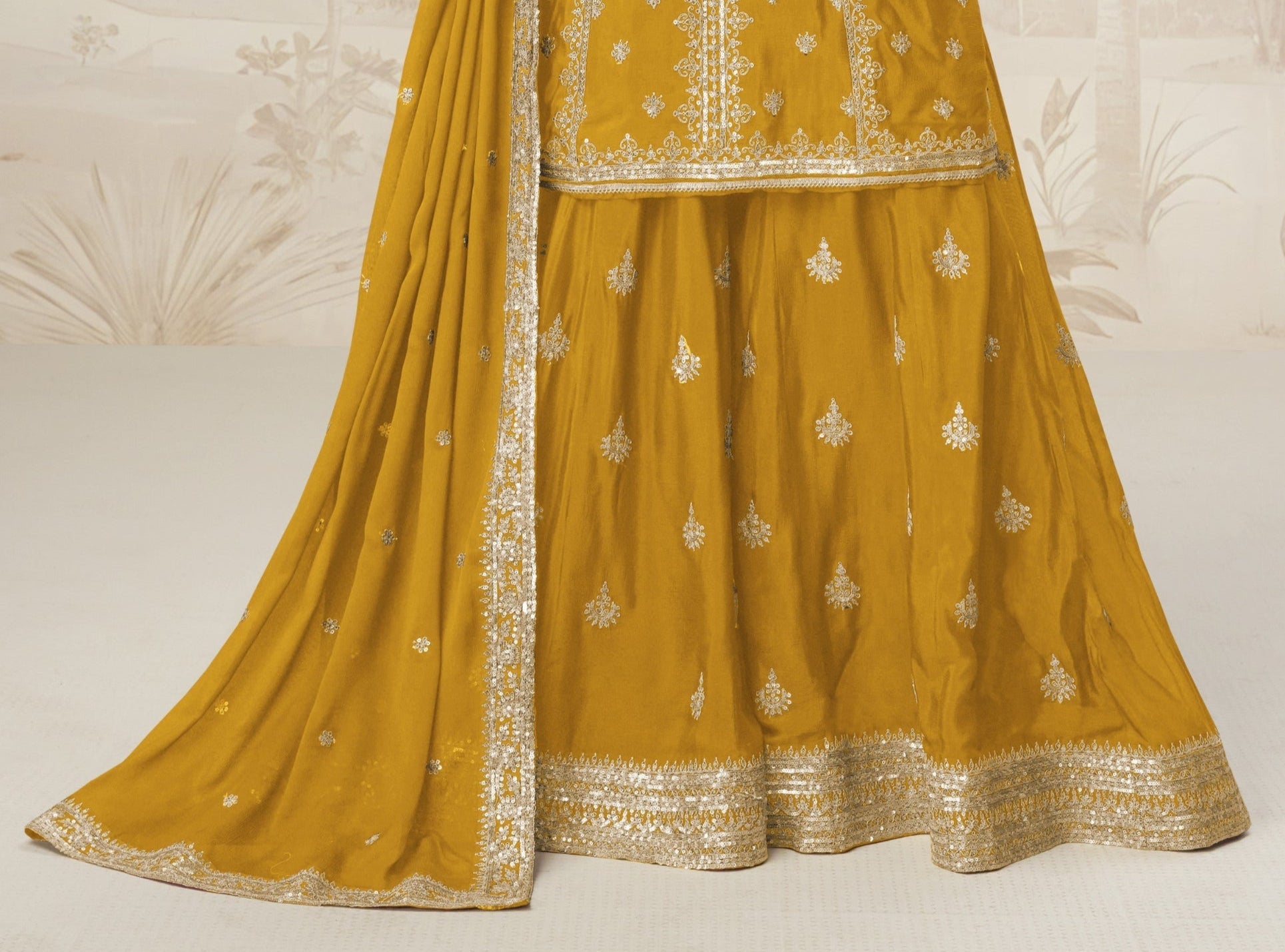 Yellow Heavy Designer Wedding Ethnic Palazzo Outfit 