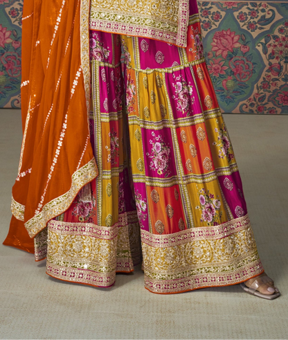 Orange Traditional Look Palazzo  Suit
