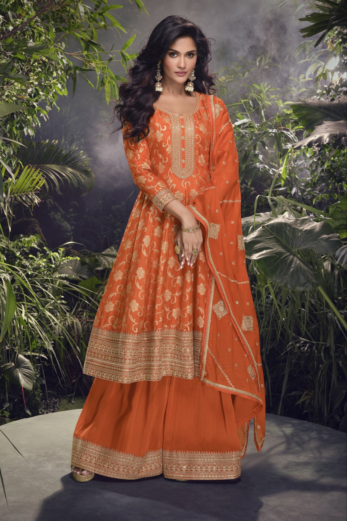 Orange Designer Traditional Designer Wedding Palazzo Suit