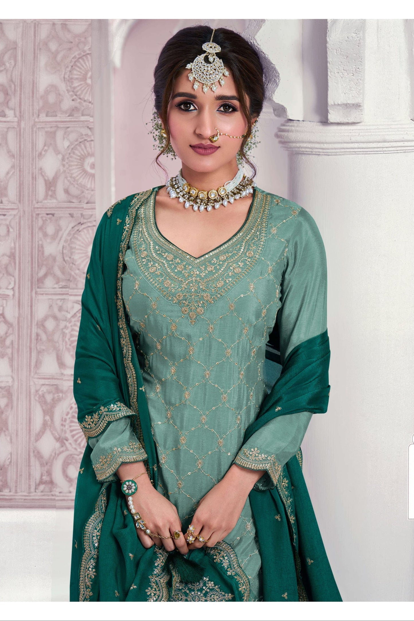 Heavy Embroidery Traditional Look Palazzo Suit 