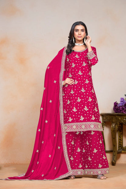 Women's Designer Pink Heavy Palazzo Suit 