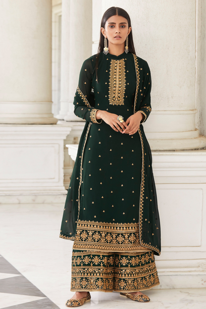 Green Ethnic Designer Embroidered PPalazzo Dress 