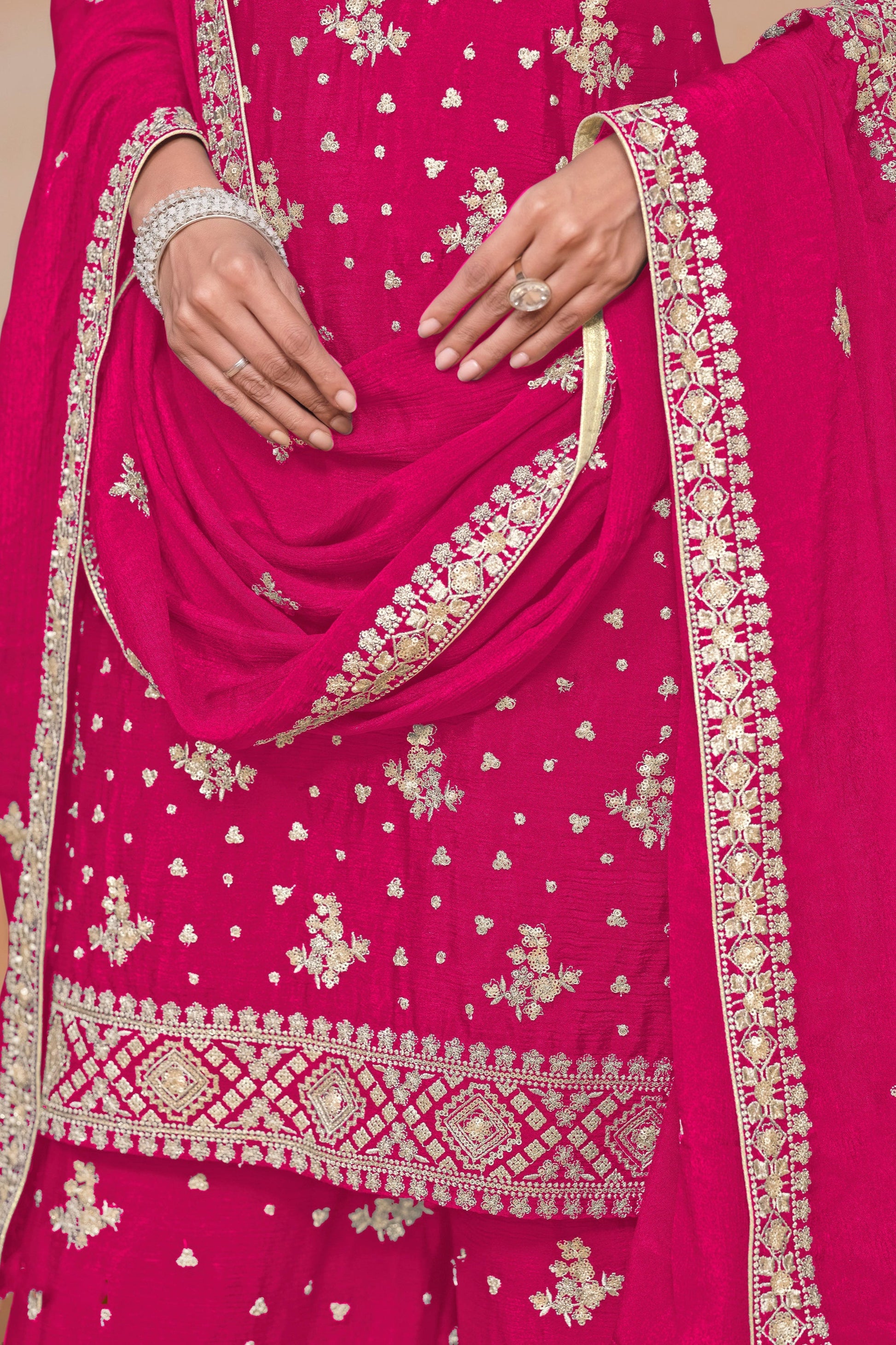 Heavy Designer Pink Embroidered Palazzo Dress