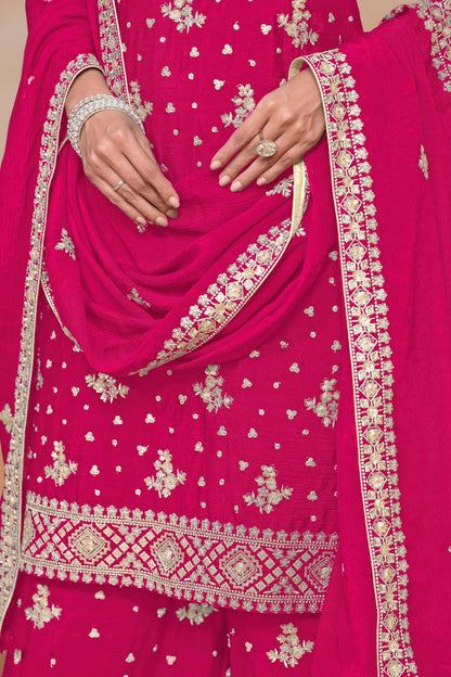 Heavy Designer Pink Embroidered Palazzo Dress