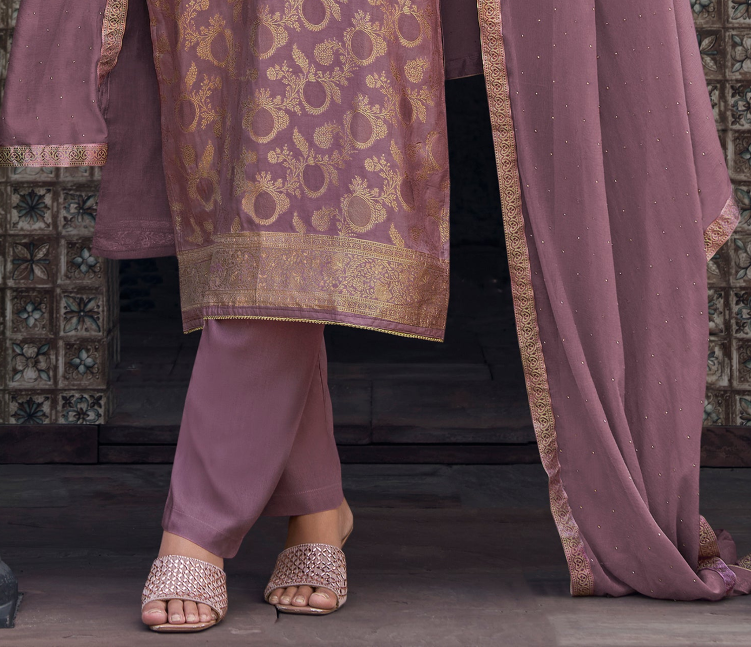 Evening festive wear salwar kameez in soft lavender shade