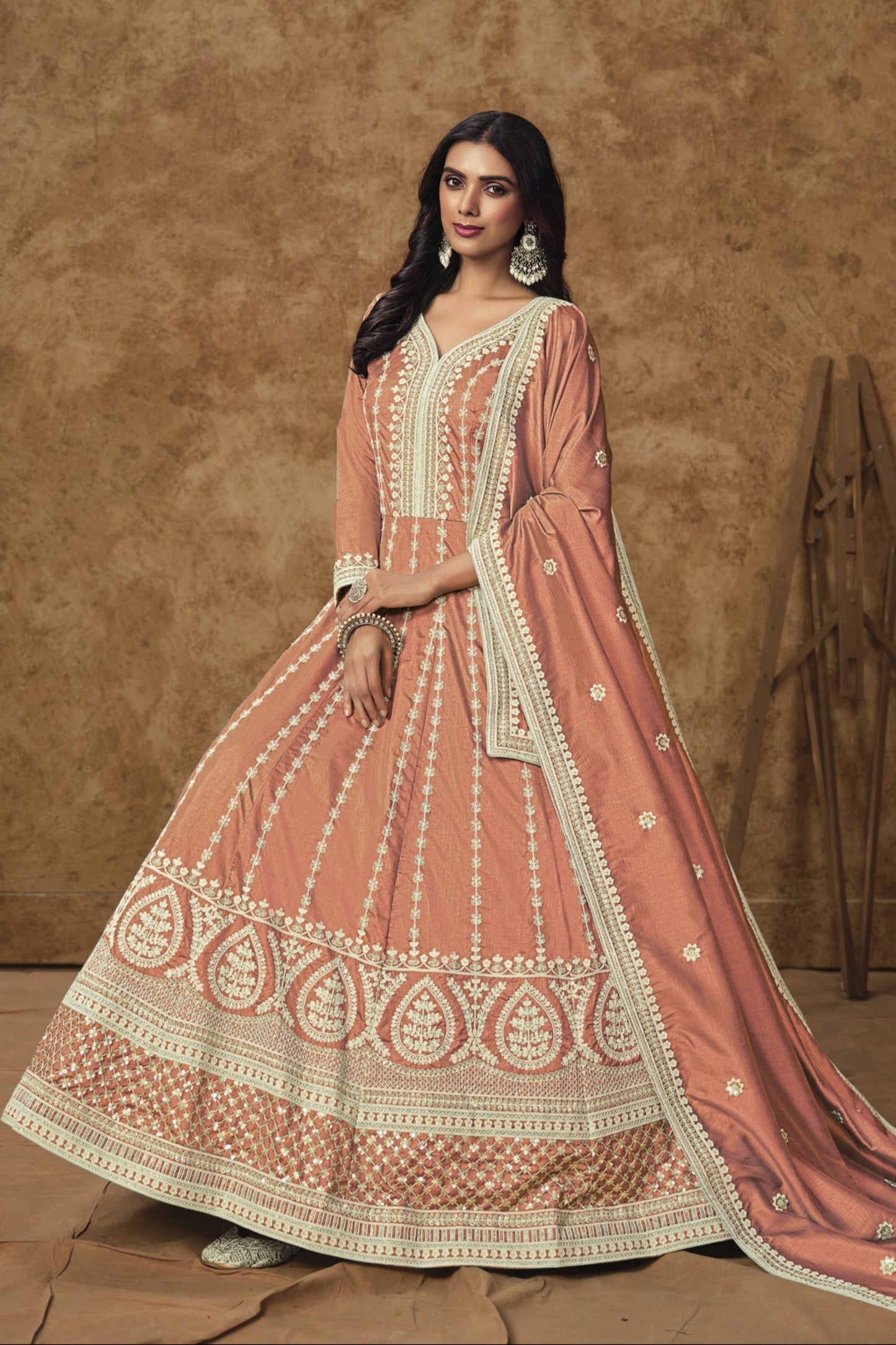 Orange Anarkali Gown for Wedding Party Wear Dupatta Suit for USA Girl's