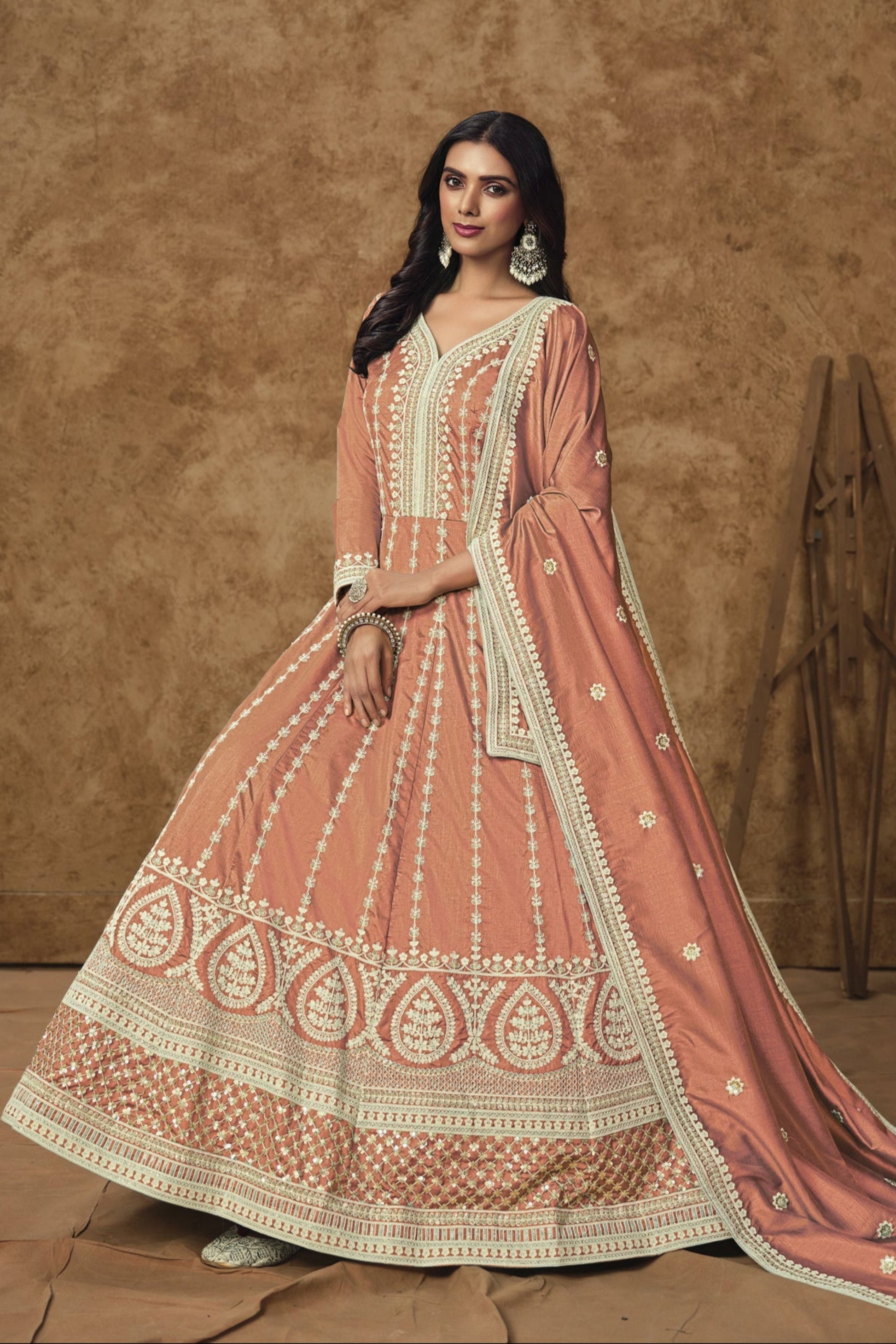 Orange Anarkali Gown for Wedding Party Wear Dupatta Suit for USA Girl's
