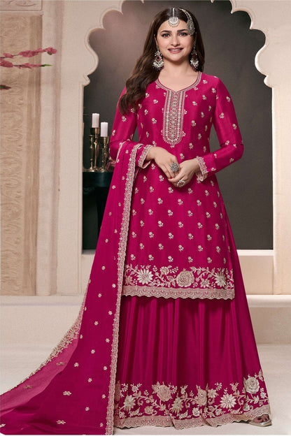 Traditional Designer Pink Heavy Embroidered Palazzo Suit 