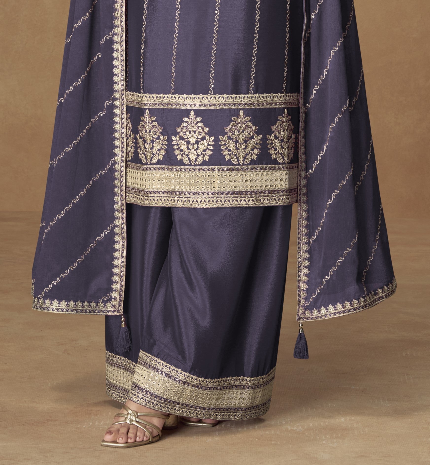 Navy Blue Designer Chinon silk Palzzo Suit 