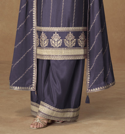 Navy Blue Designer Chinon silk Palzzo Suit 