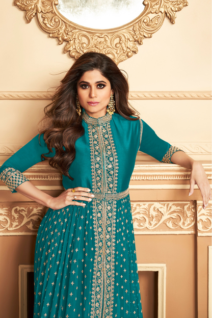 Plus Size Anarkali Gown Real Georgette With Embroidered Worked Dupatta Suit