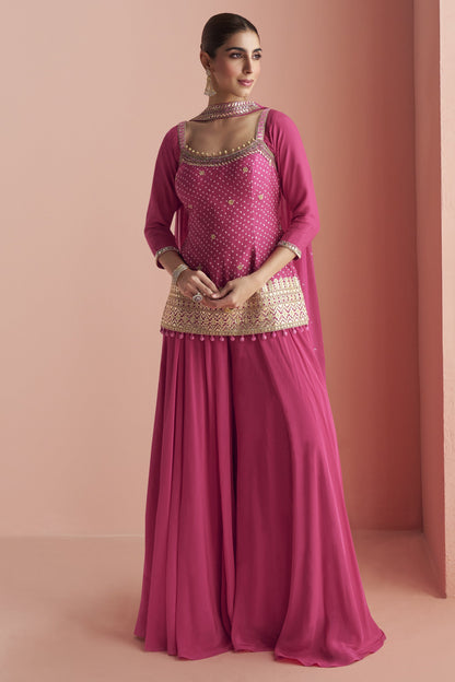 Indian Wear Designer Pink Palazzo Dress Set with Embroidered Dupatta