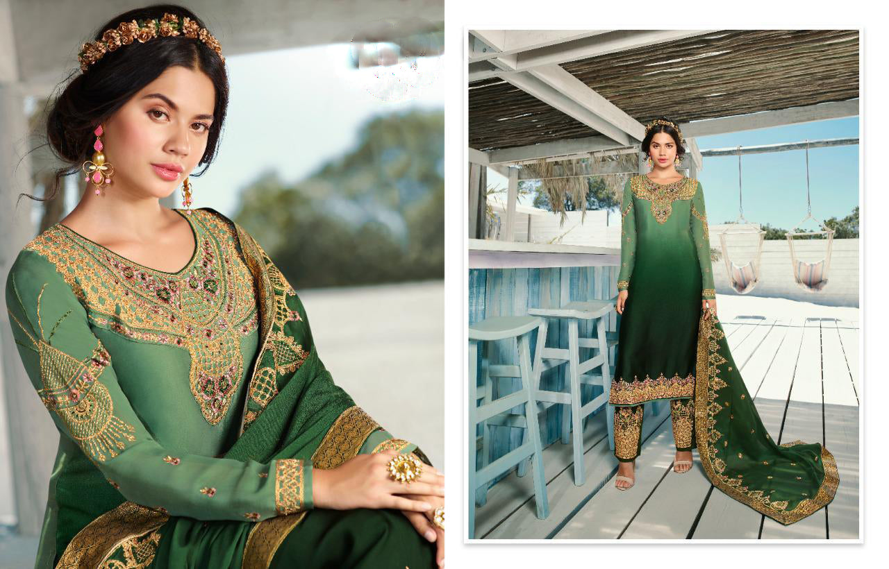  Green Salwar Kameez With Embroidery Work  Designer Indian Suits For Women