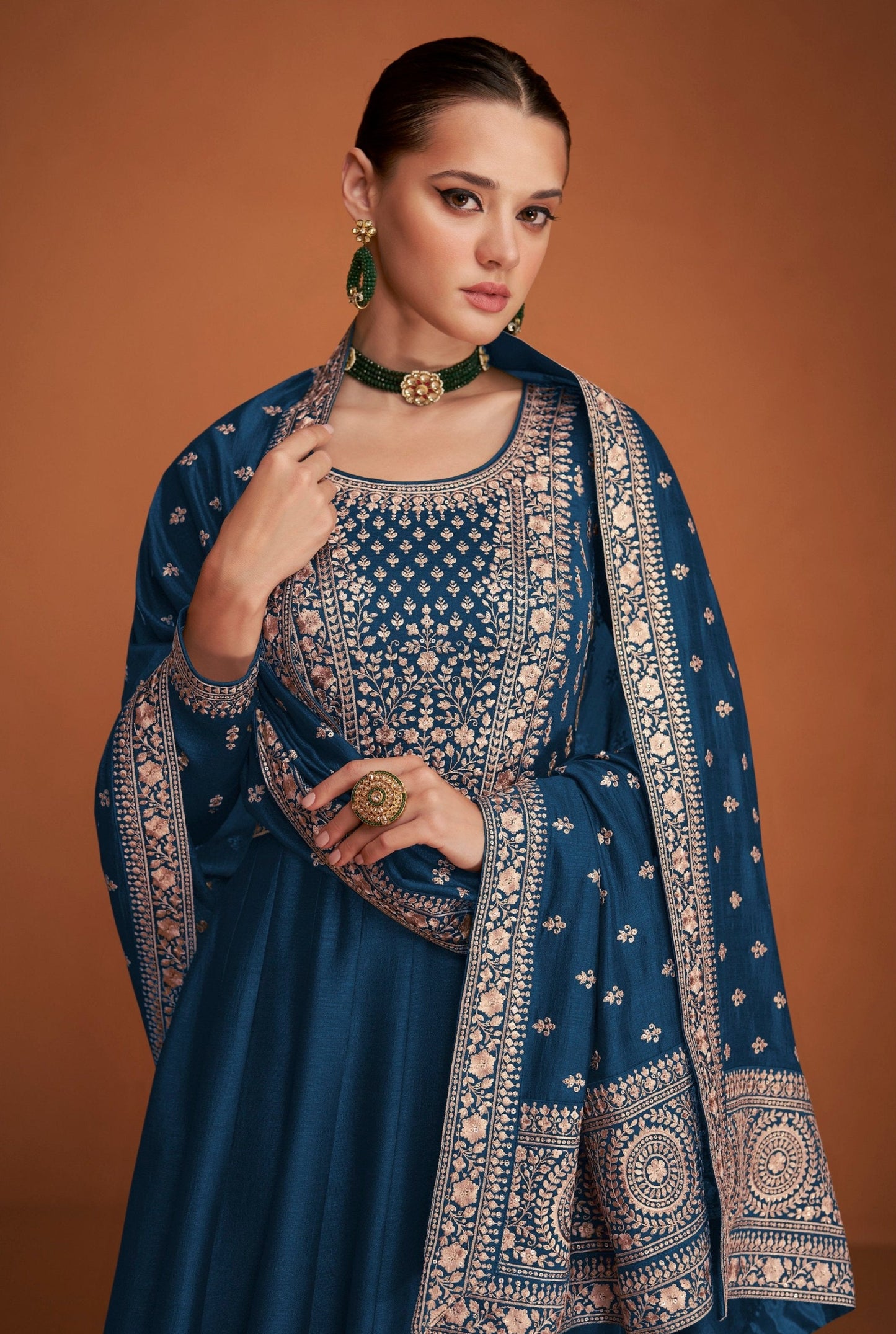 Embroidery Worked Full Long Stitched with Dupatta Anarkali Gown