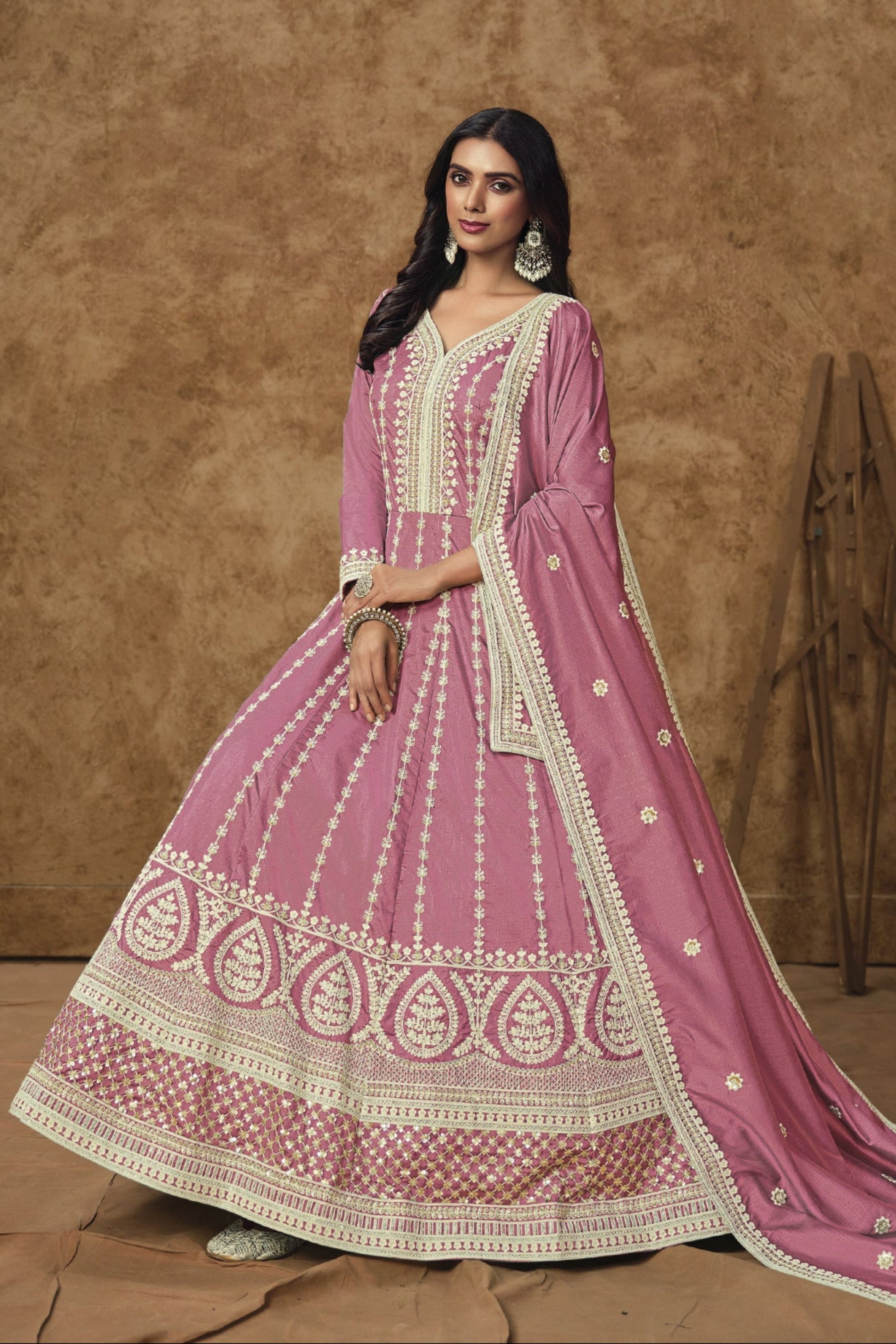 Pink Anarkali Gown Indian Function Party Wear Suit With Dupatta Dress