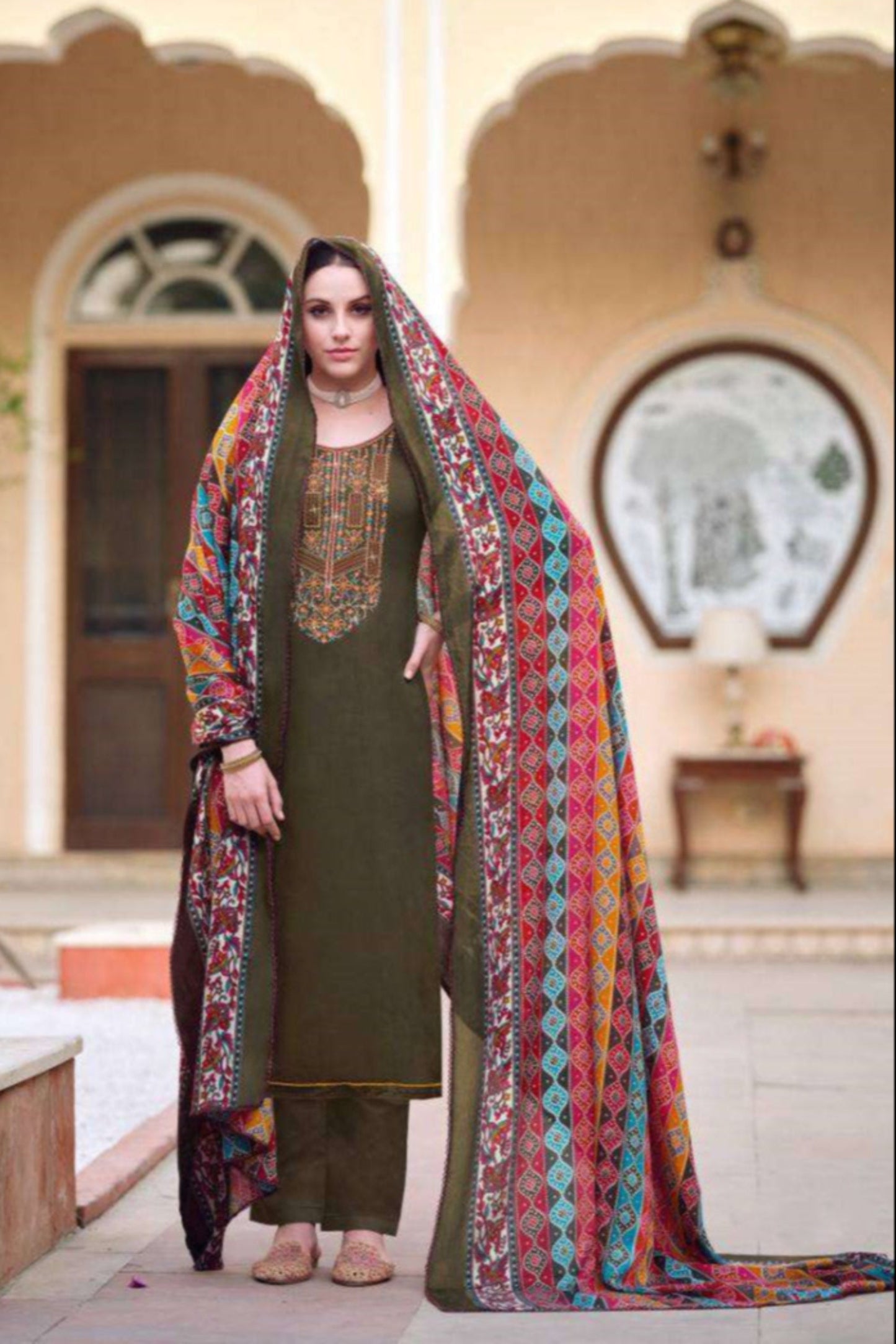 Mehndi Function Wear Sage Green color salwar kameez Suits with Dupatta 