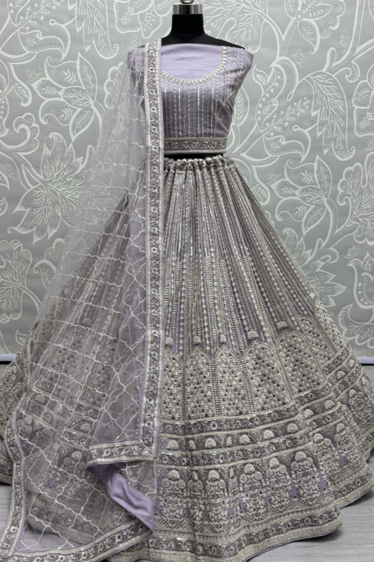 Glamorous Lavender Sequins & Dori Worked Engagement Wear Lehenga Choli