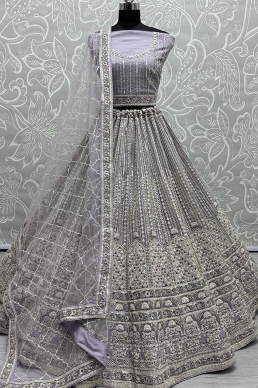 Glamorous Lavender Sequins & Dori Worked Engagement Wear Lehenga Choli