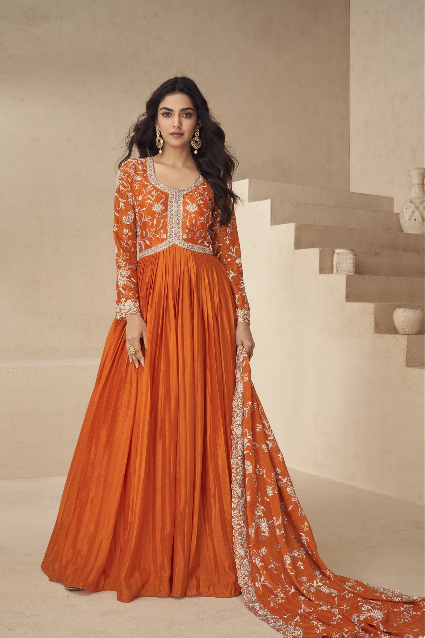 Anarkali Dress Floral​ Suit With wmbroidery Worked Dupatta For Her 