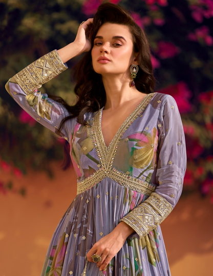 Latest Anarkali Gown With Chinon Silk Dupatta for Festivals Wear Suit
