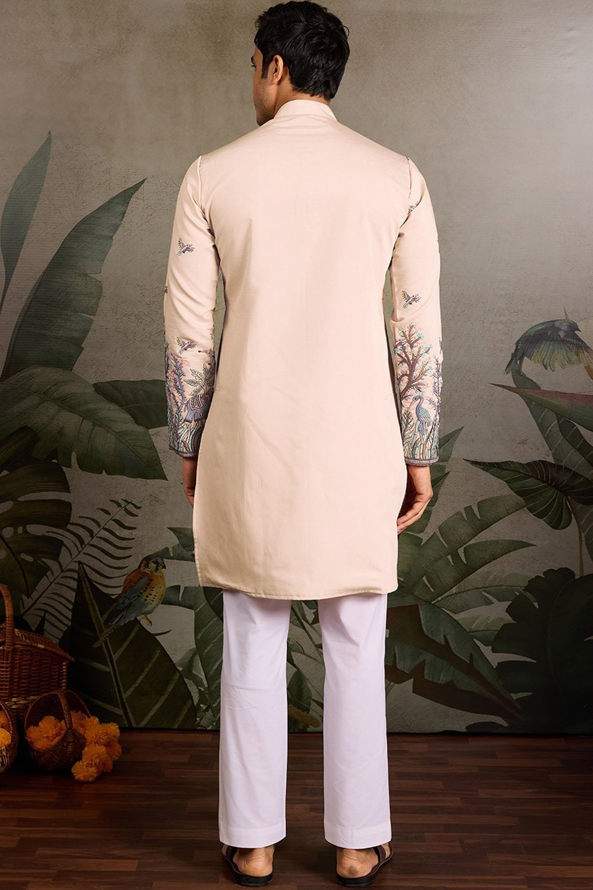 Cotton men's kurta featuring sequence embroidery ethnic style