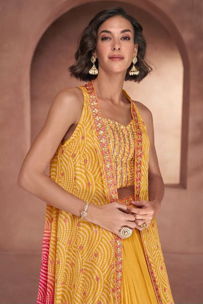 Haldi Function Wear Special Yellow Shrug Style Palazzo Suits Premium Silk For Wedding 