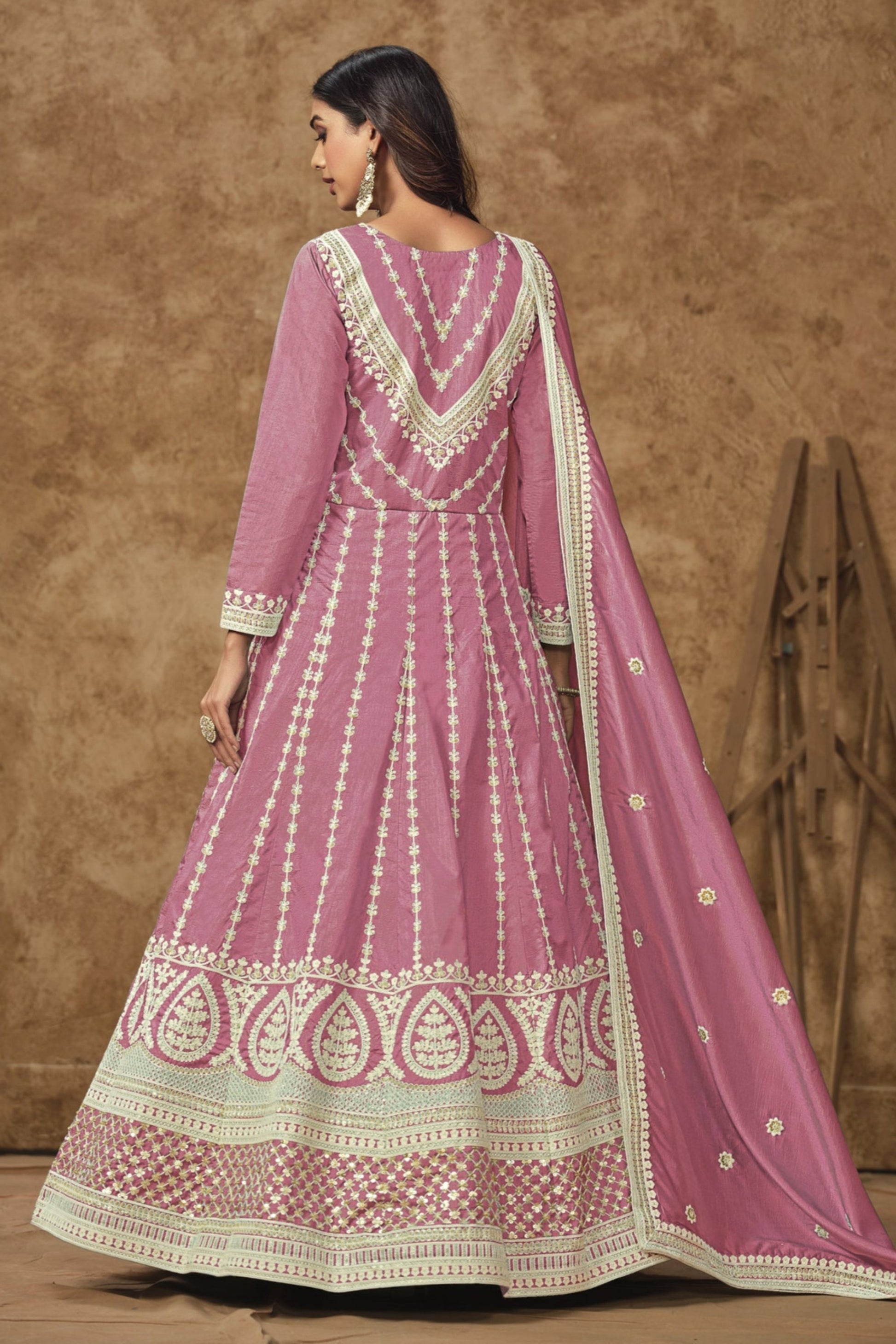 Pink Anarkali Gown Indian Function Party Wear Suit With Dupatta Dress