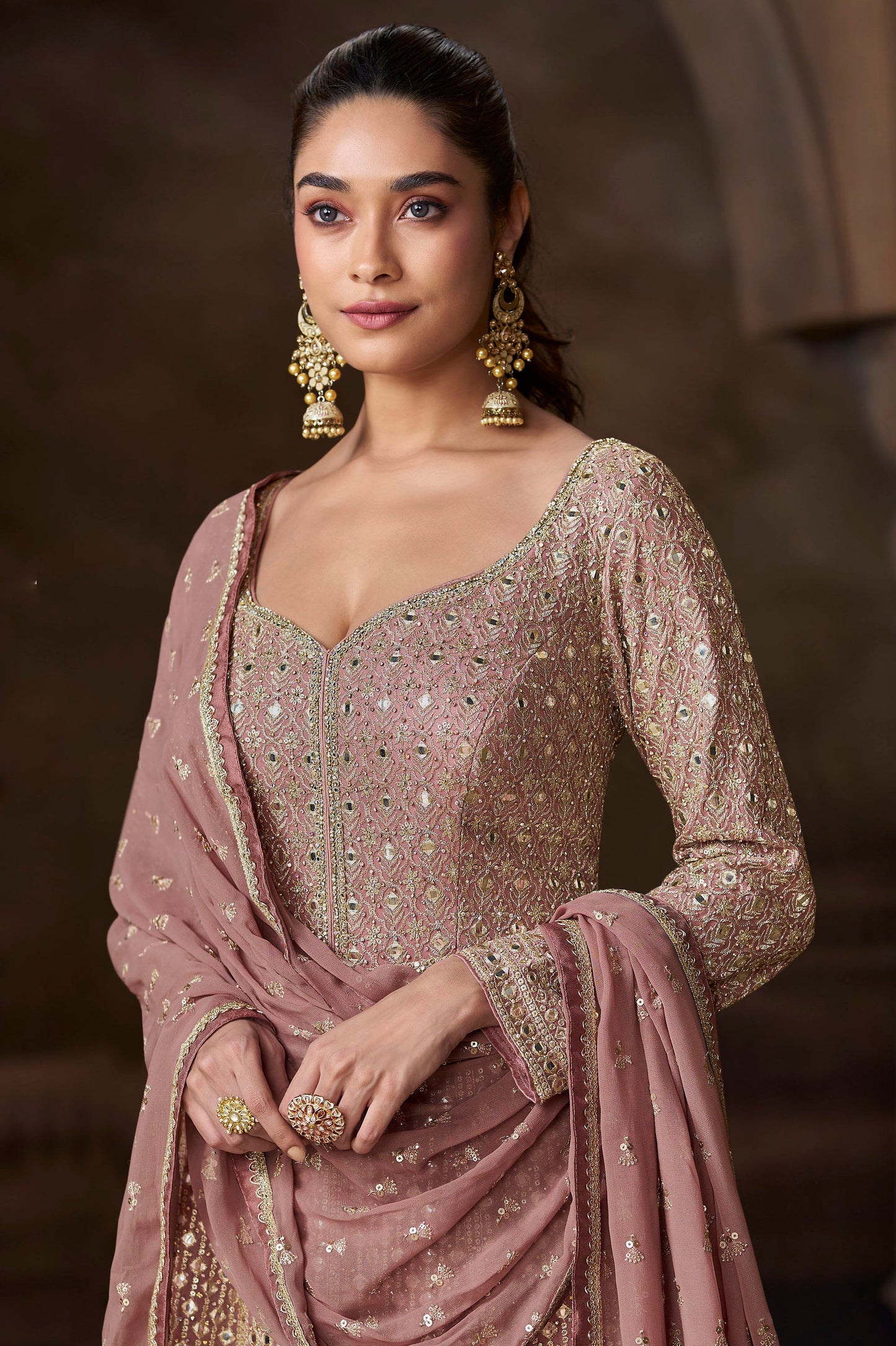 Beautiful Long Indian Anarkali Gown With Dupatta Real Georgette Suit 