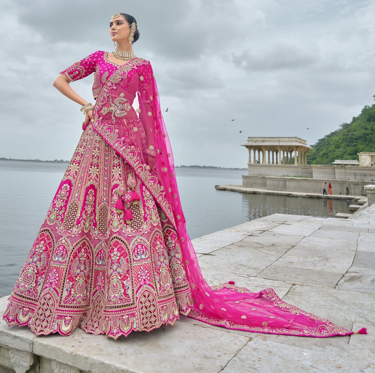 "Stylish lehengas for U.S.-based Indian functions." 