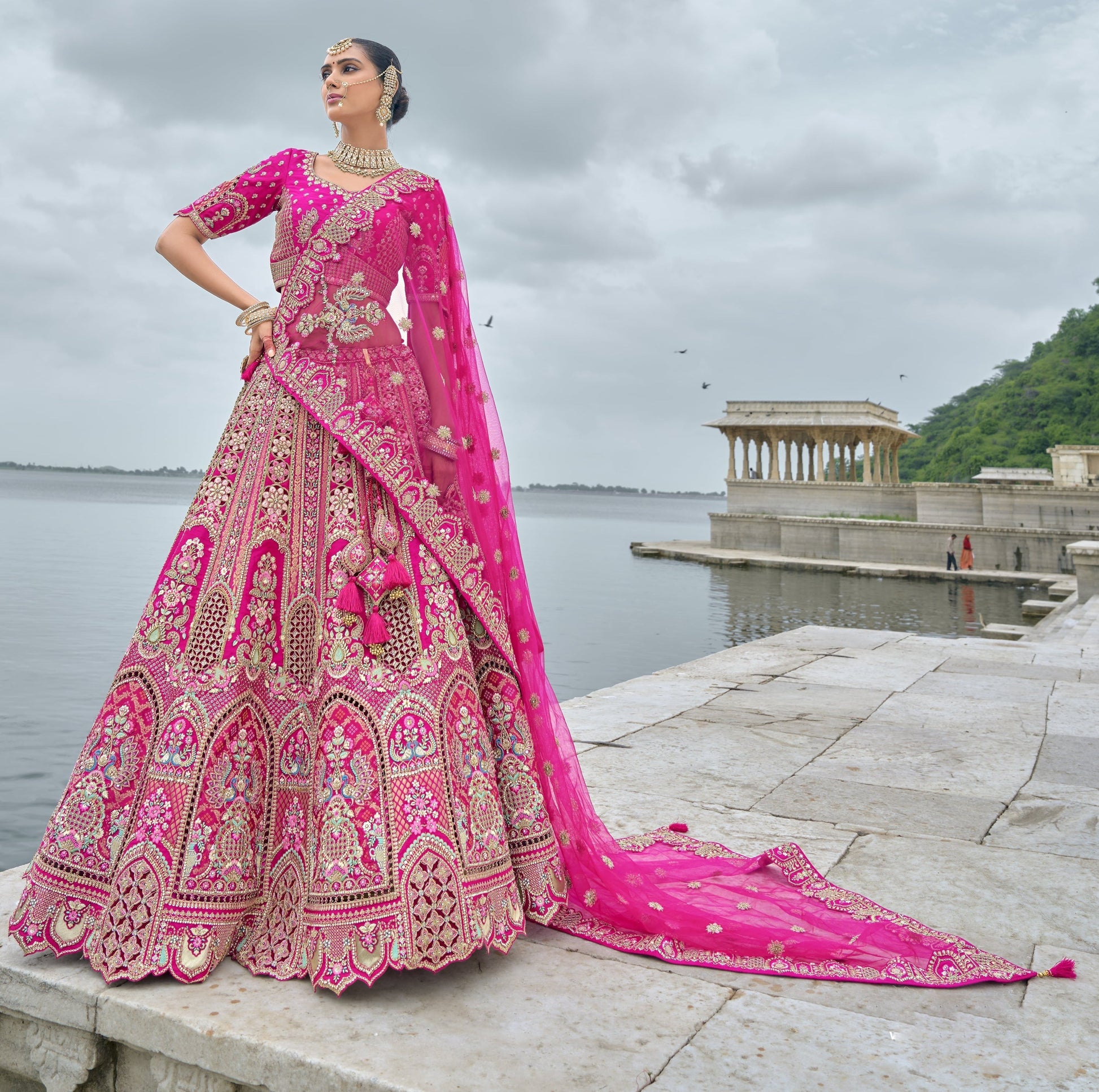 "Stylish lehengas for U.S.-based Indian functions." 
