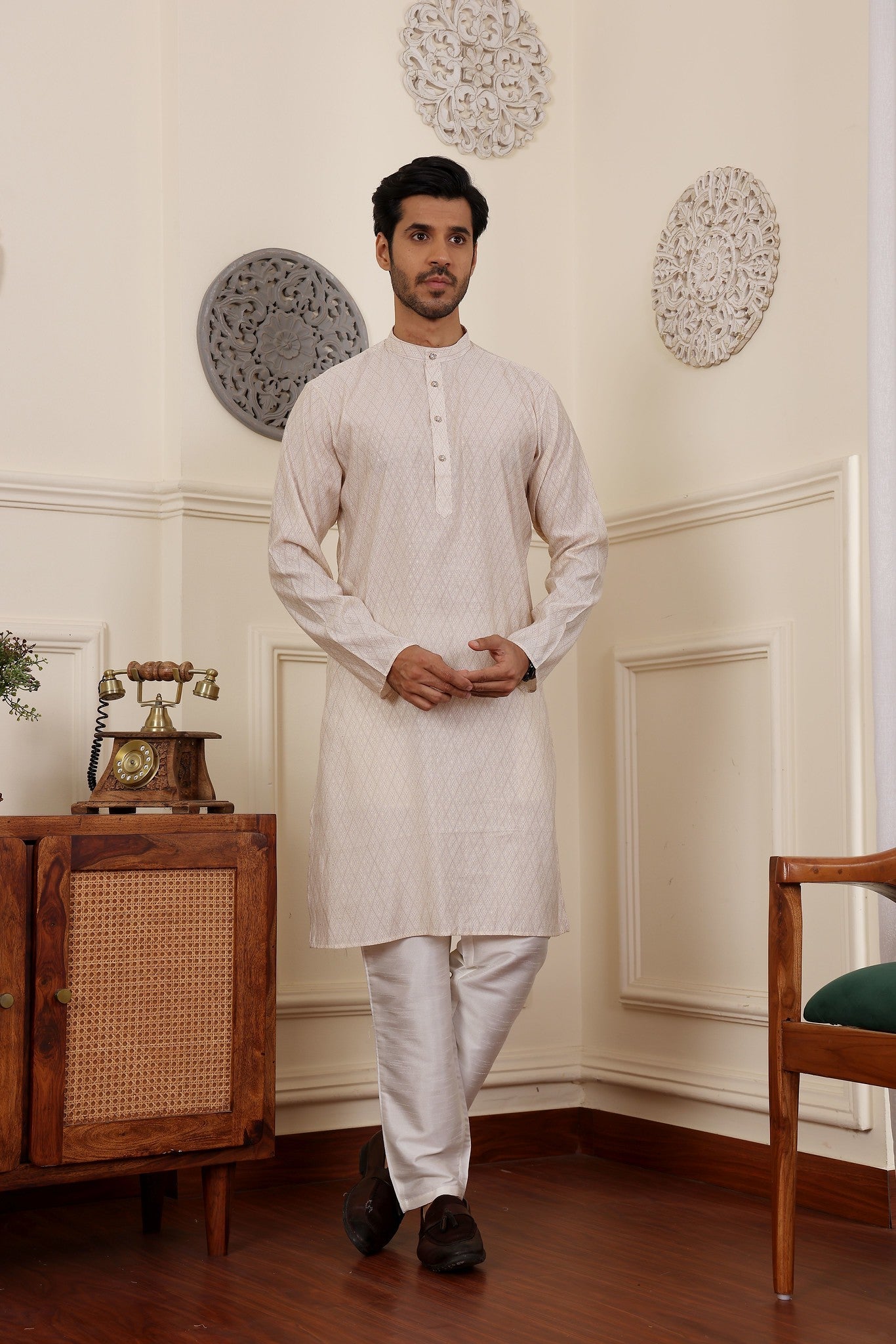 light grey kurta pajama for men in modal silk