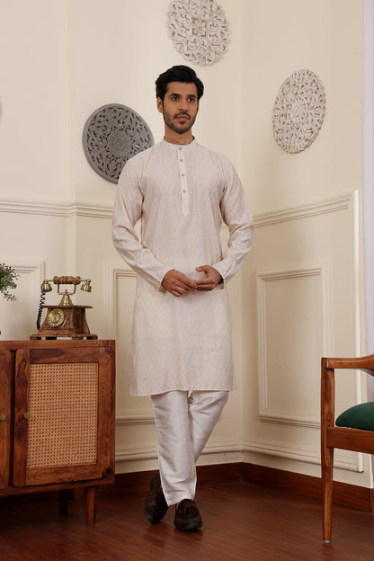 light grey kurta pajama for men in modal silk