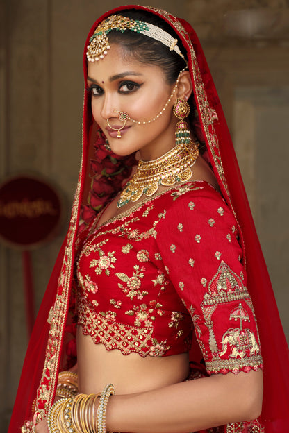 Designer Heavy Embroidery Work Bridal Lehenga Choli For Heavy Dupatta