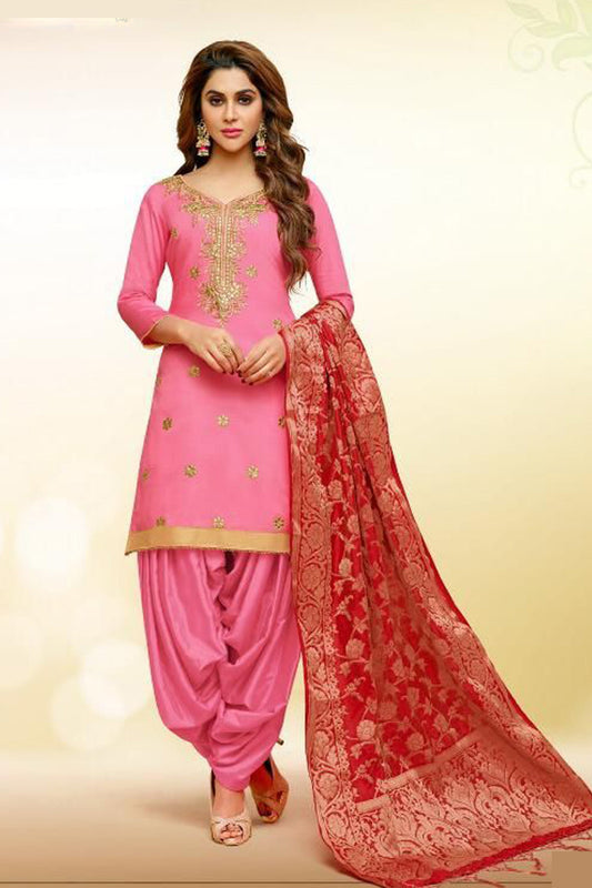 Pink patiala suit with multi gota work front view