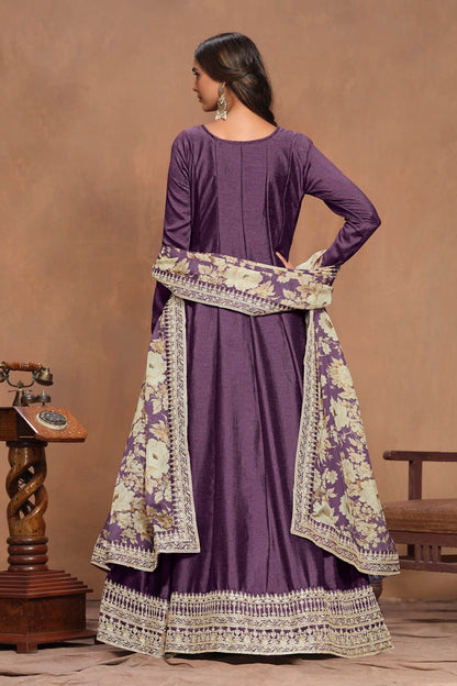 Latest Purple Anarkali Gown with Matching Dupatta for Eid & Diwali Party Wear Suit