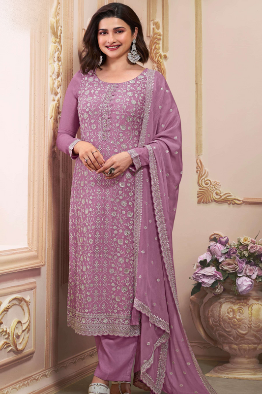 Plus size salwar kameez in lavender full front view