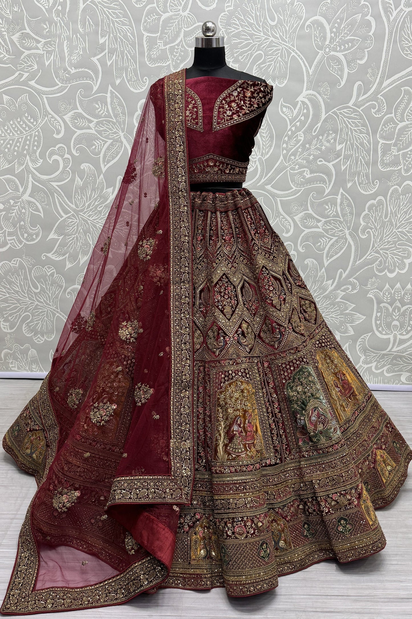 burgandy red lehenga,plus size available,Comfort Fit,Premium Fabric,Express Delivery.