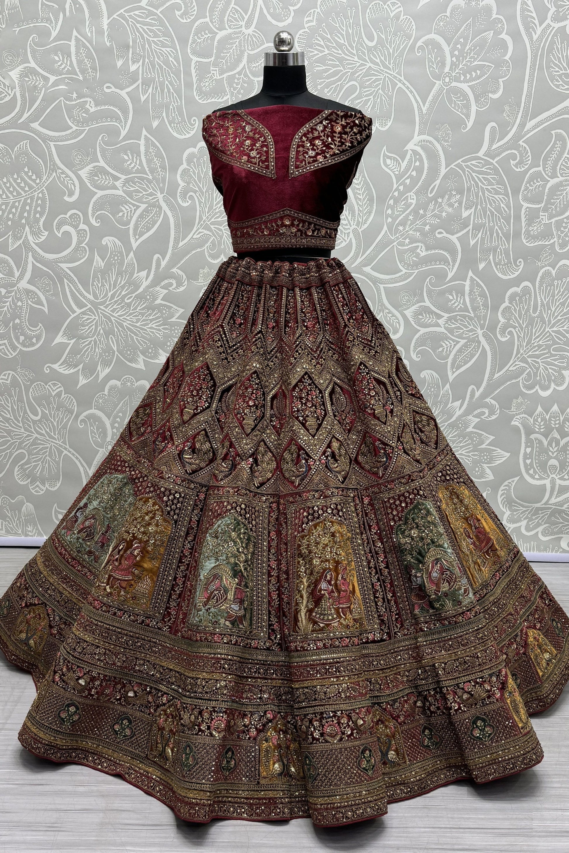 burgandy red lehenga,plus size available,Comfort Fit,Premium Fabric,Express Delivery.